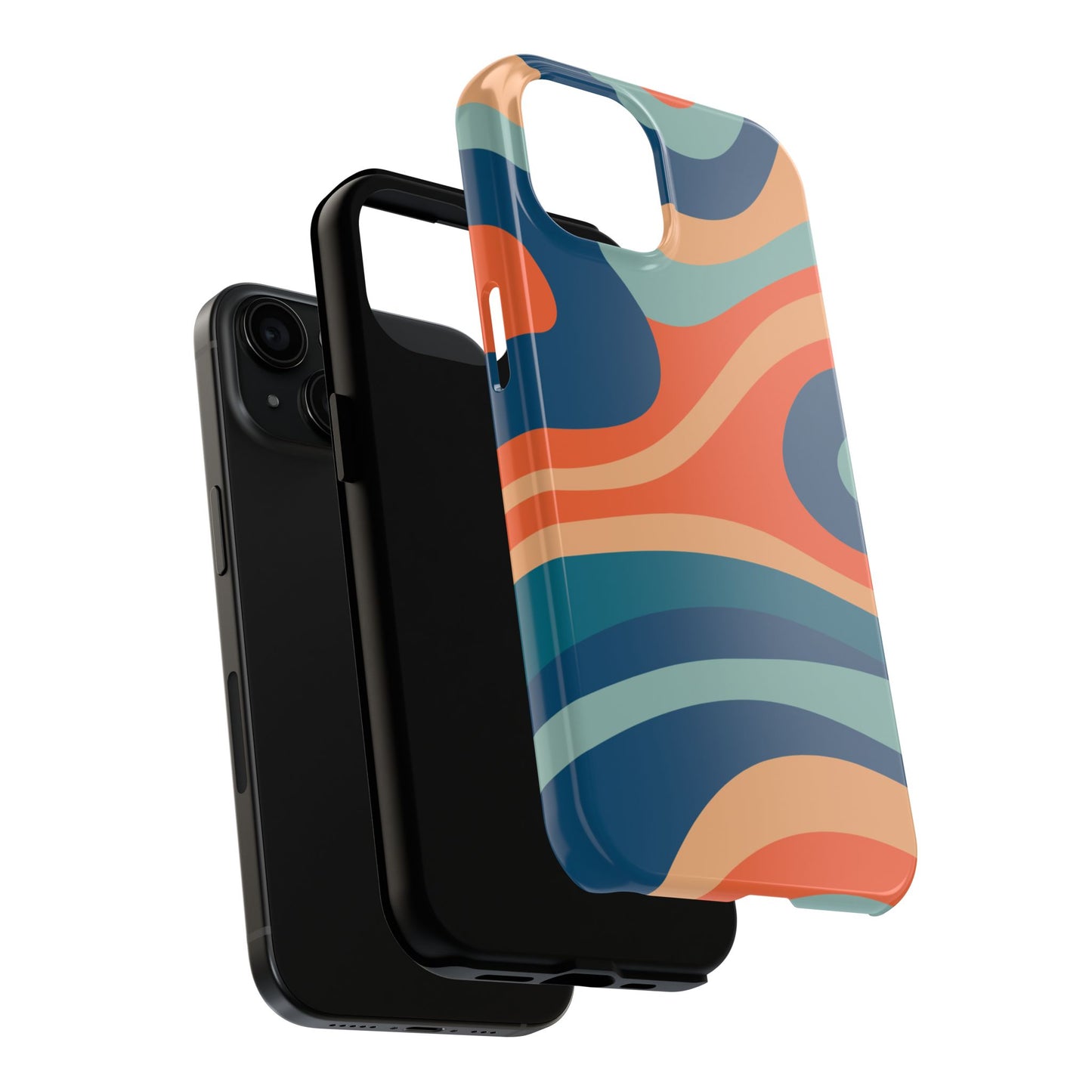 Retro Vibe Wavy Stripes iPhone Case – 70s-Inspired in Teal, Orange, and Rust