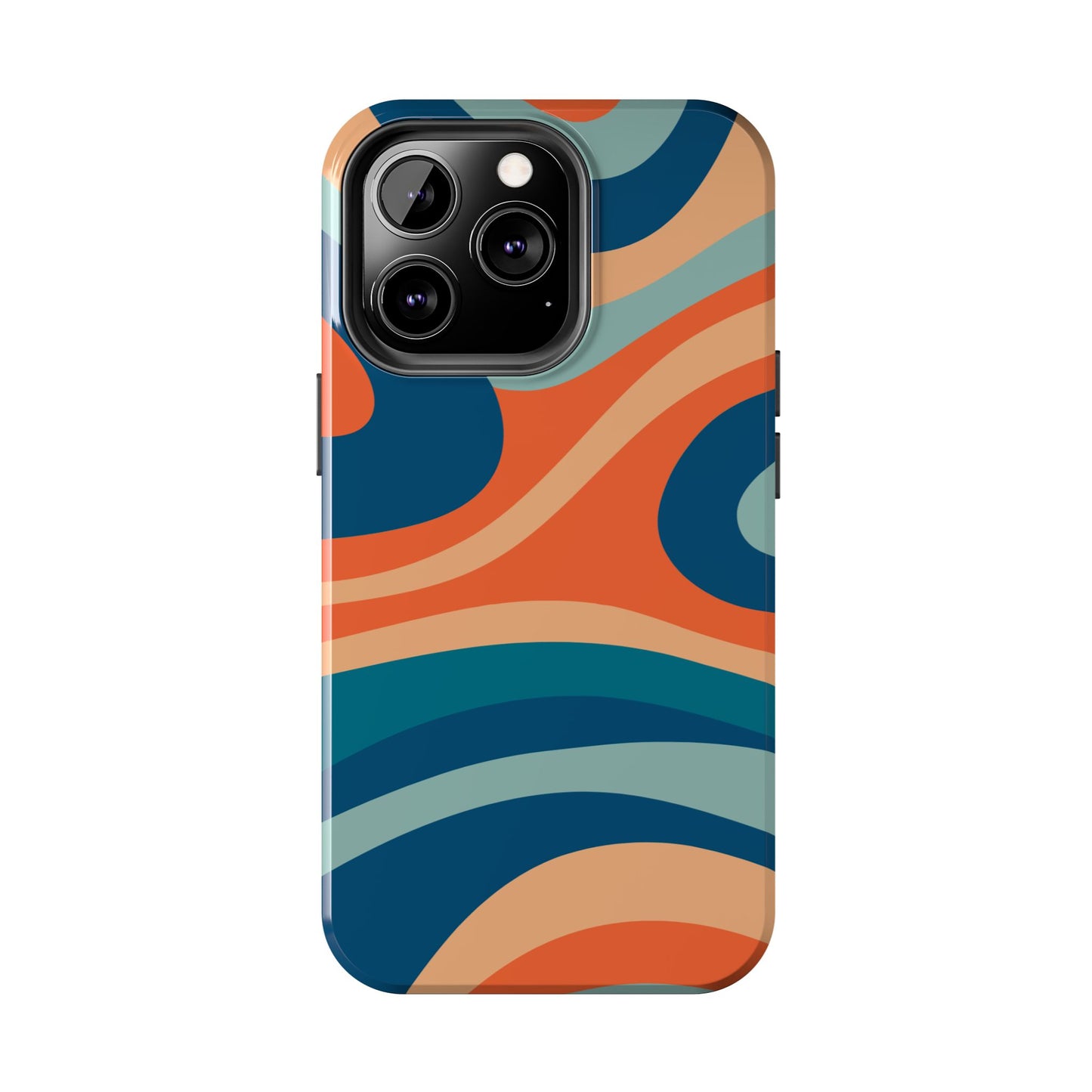 Retro Vibe Wavy Stripes iPhone Case – 70s-Inspired in Teal, Orange, and Rust