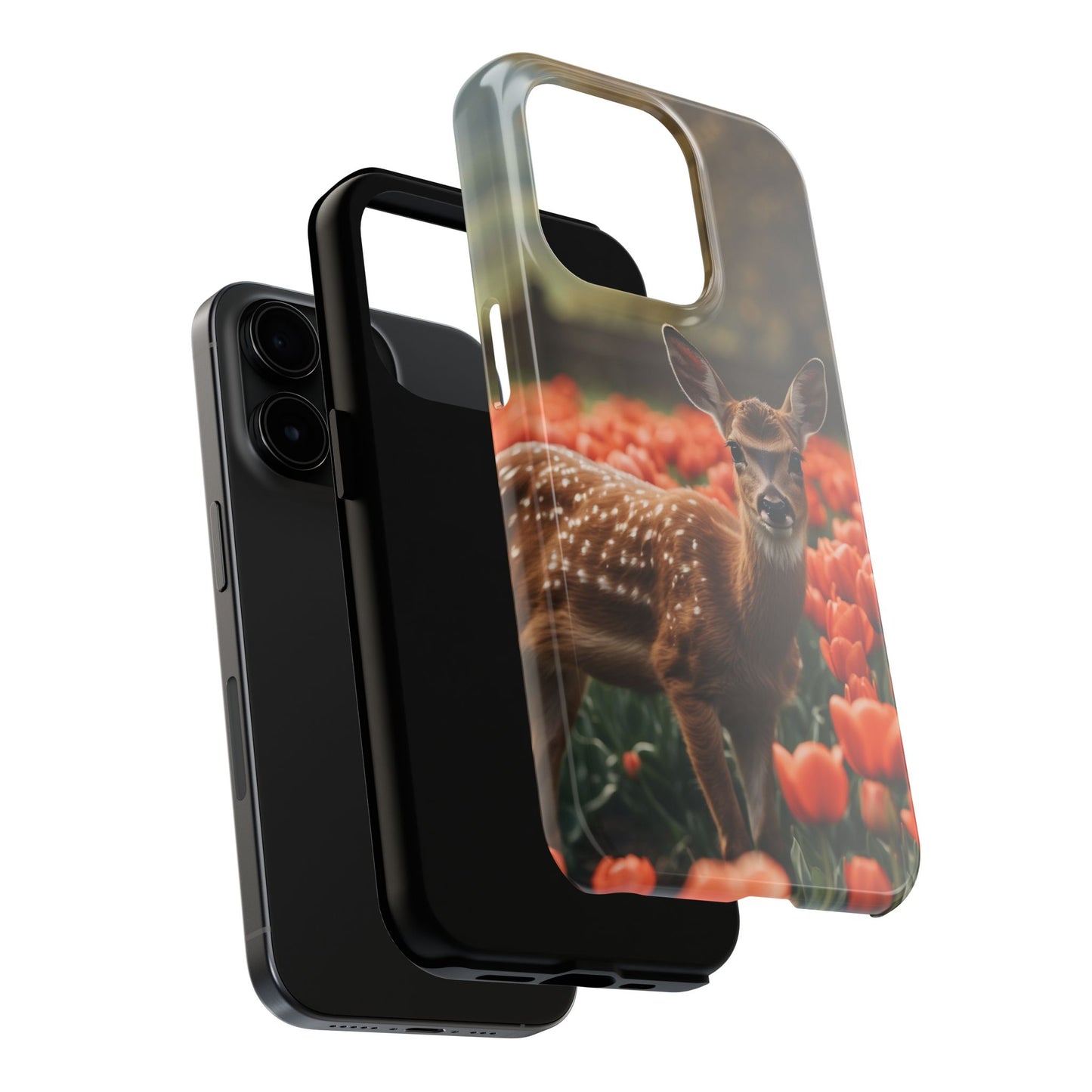 Fawn Among Tulips iPhone Case