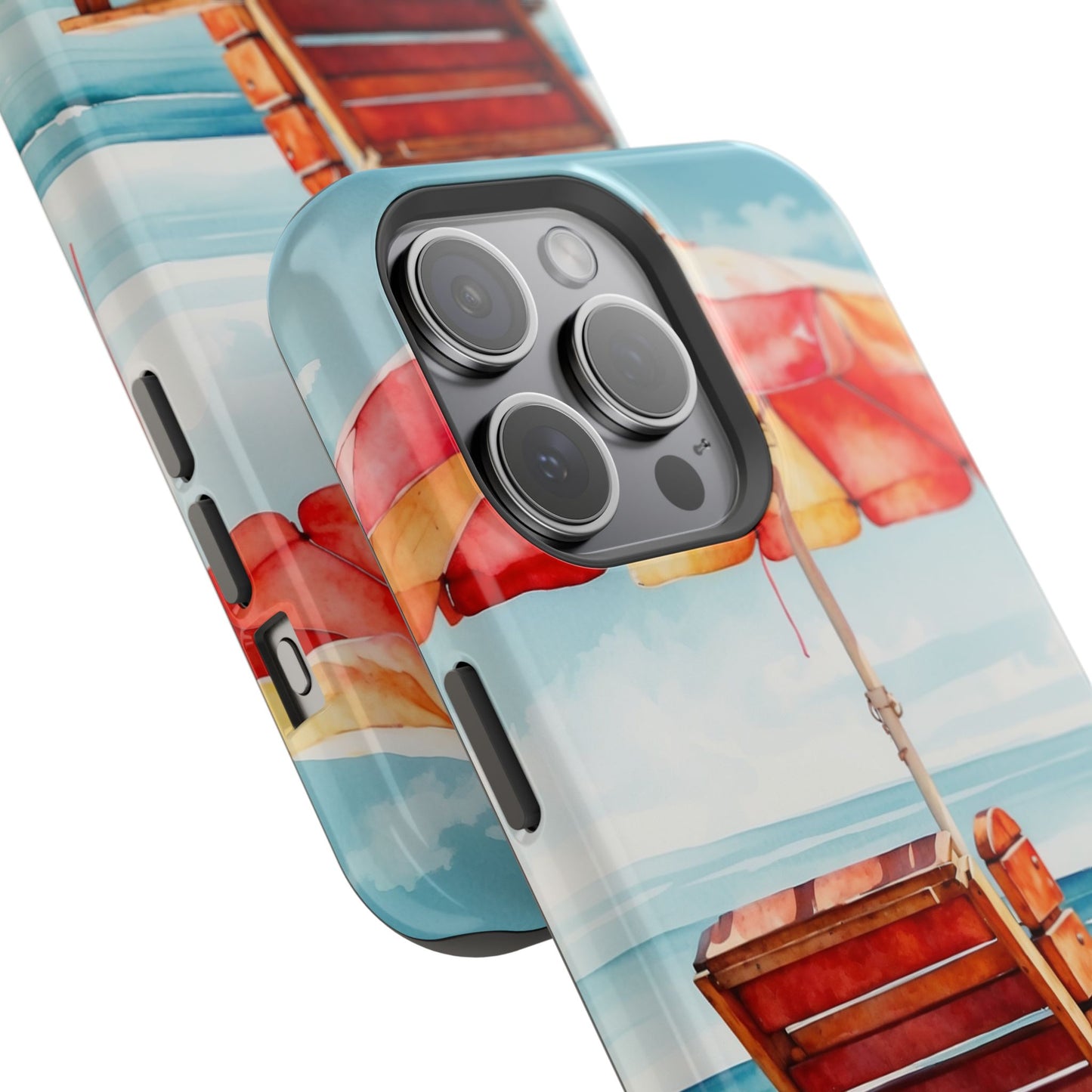 Beachfront Sunset Lounge MagSafe iPhone Case – Vibrant Watercolor Design