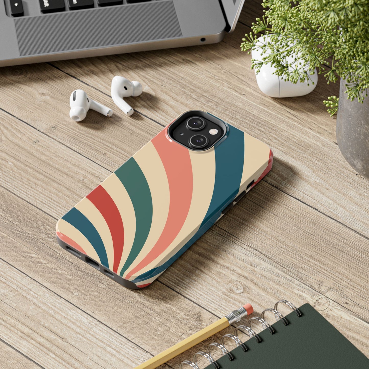 Retro Sunburst Swirl iPhone Case – Dual-Layer Protection with Bold 70s Vibes