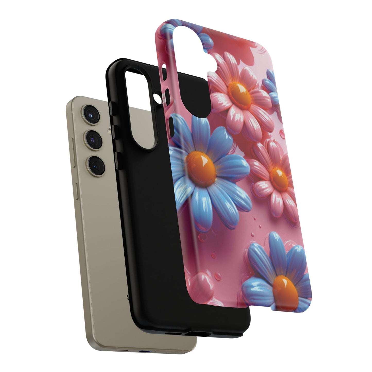 Pastel Daisy 3D Samsung Galaxy  Case – Glossy Pink and Blue Floral Design, Full Protection