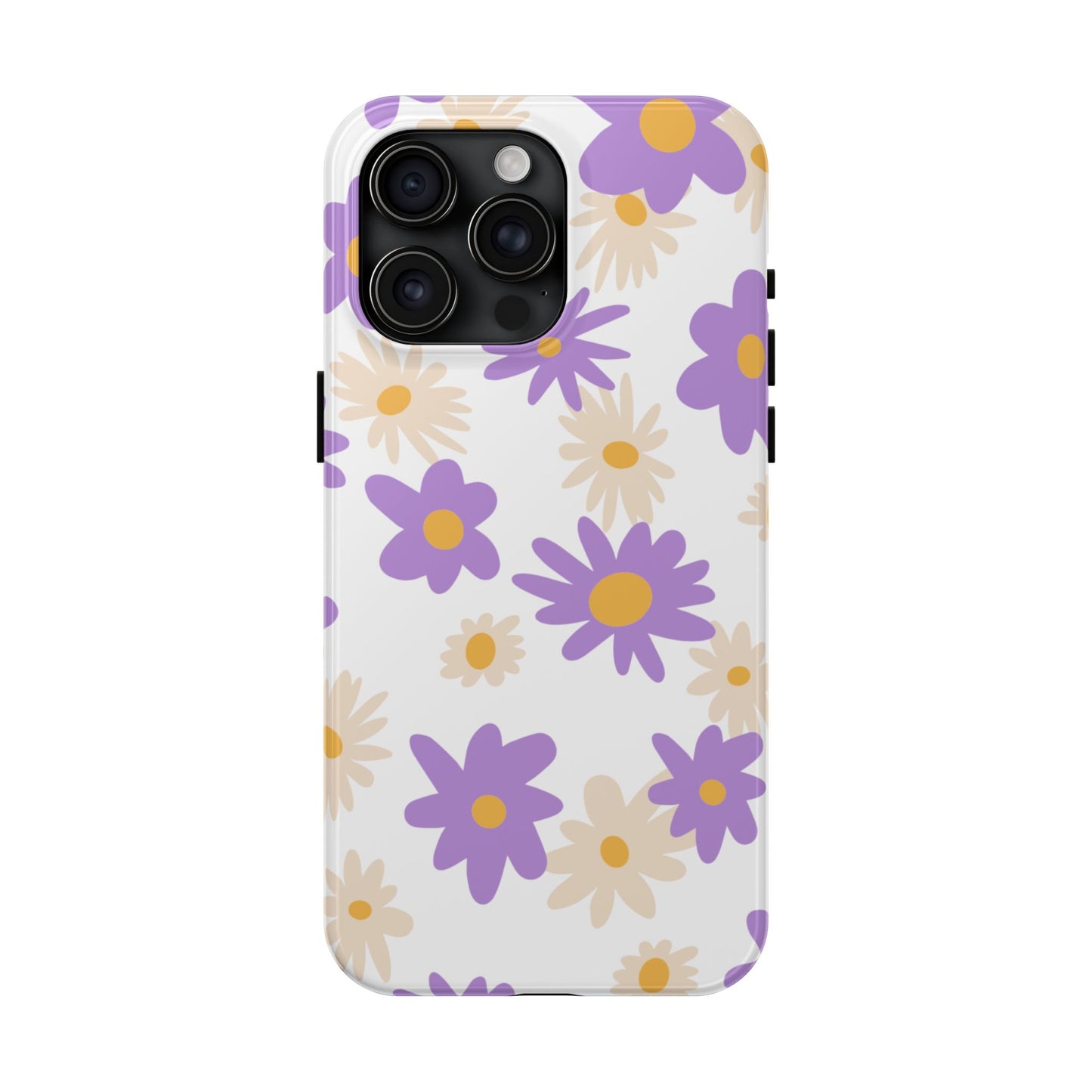 Retro Daisy Flower iPhone Case – Pastel Purple & Cream Floral Design with Matte Finish
