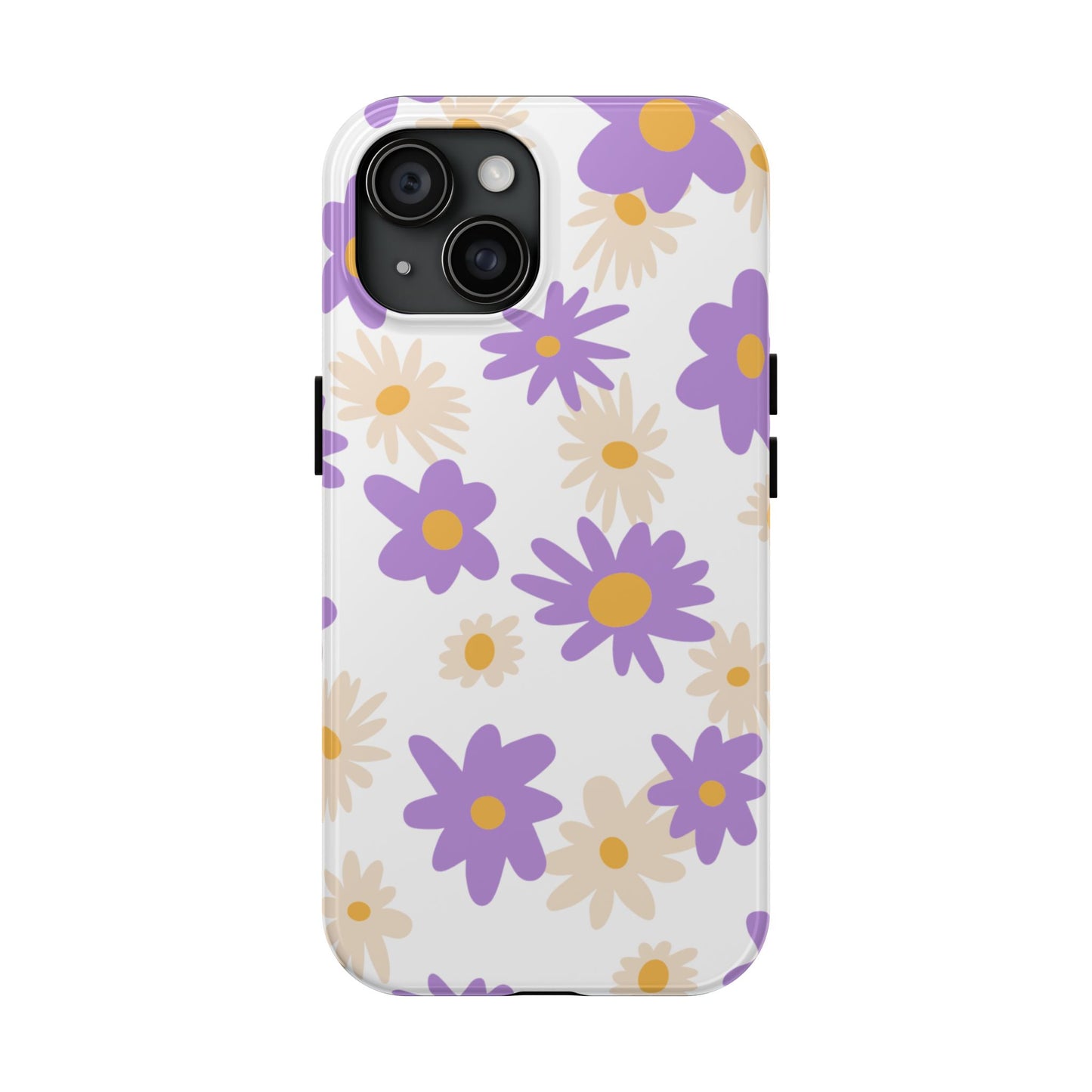 Retro Daisy Flower iPhone Case – Pastel Purple & Cream Floral Design with Matte Finish