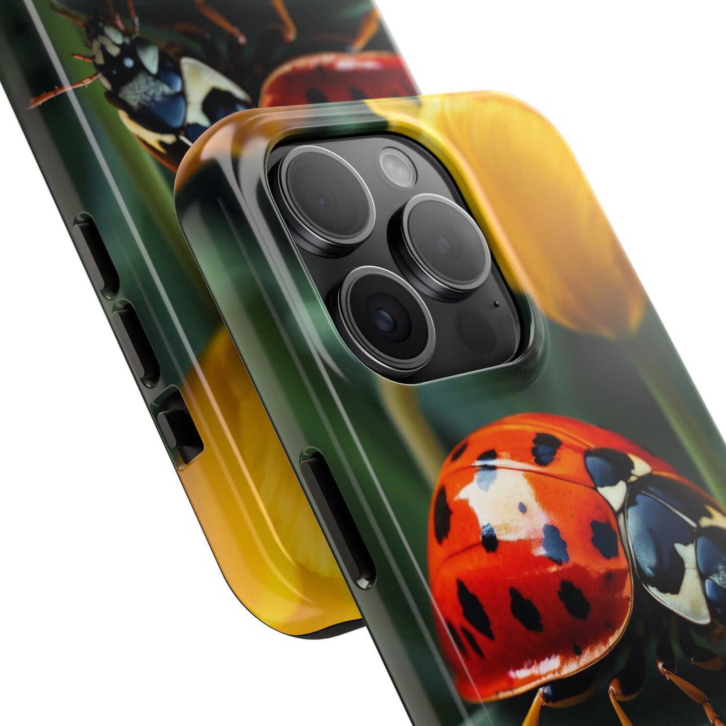 iPhone Case: Vibrant Ladybug Amidst a Lush Yellow Flower Garden