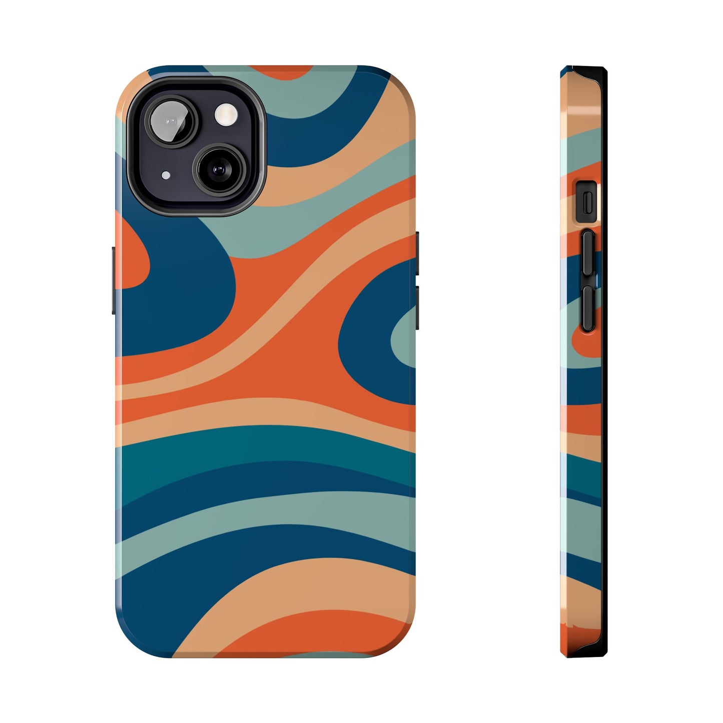 Retro Vibe Wavy Stripes iPhone Case – 70s-Inspired in Teal, Orange, and Rust