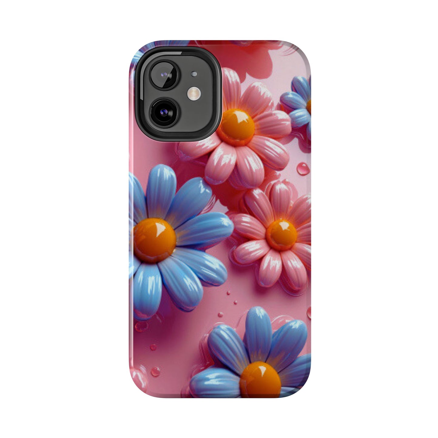 Pastel Daisy 3D iPhone Case – Glossy Pink and Blue Floral Design, Full Protection - BOGO Cases