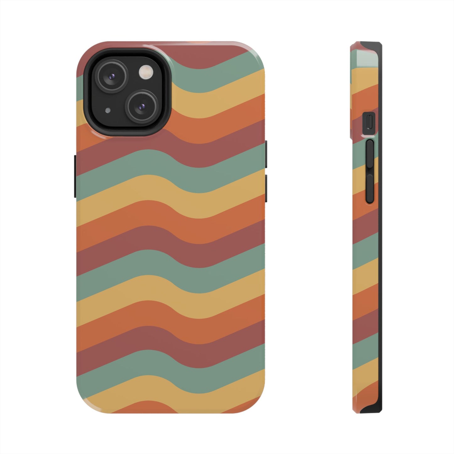 Retro Vibe Wavy Stripes iPhone Case – 70s-Inspired in Teal, Orange, and Rust