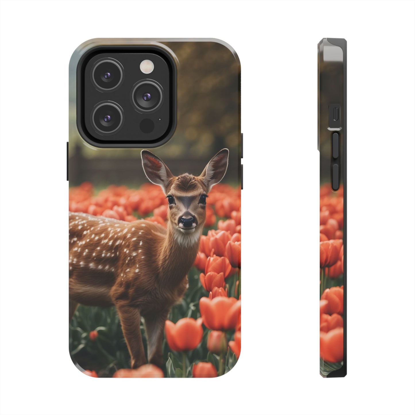 Fawn Among Tulips iPhone Case