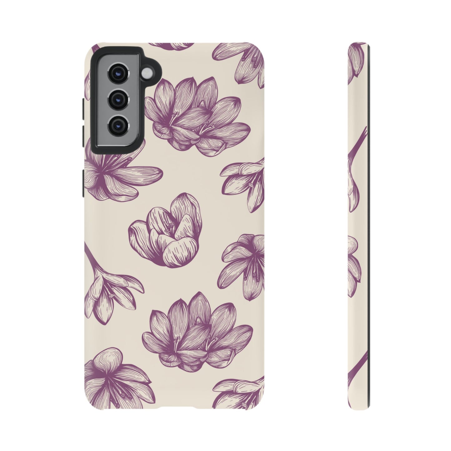 Vintage Botanical Floral Tough Samsung Galaxy  Case – Hand-Drawn Purple Flowers, Shockproof Design