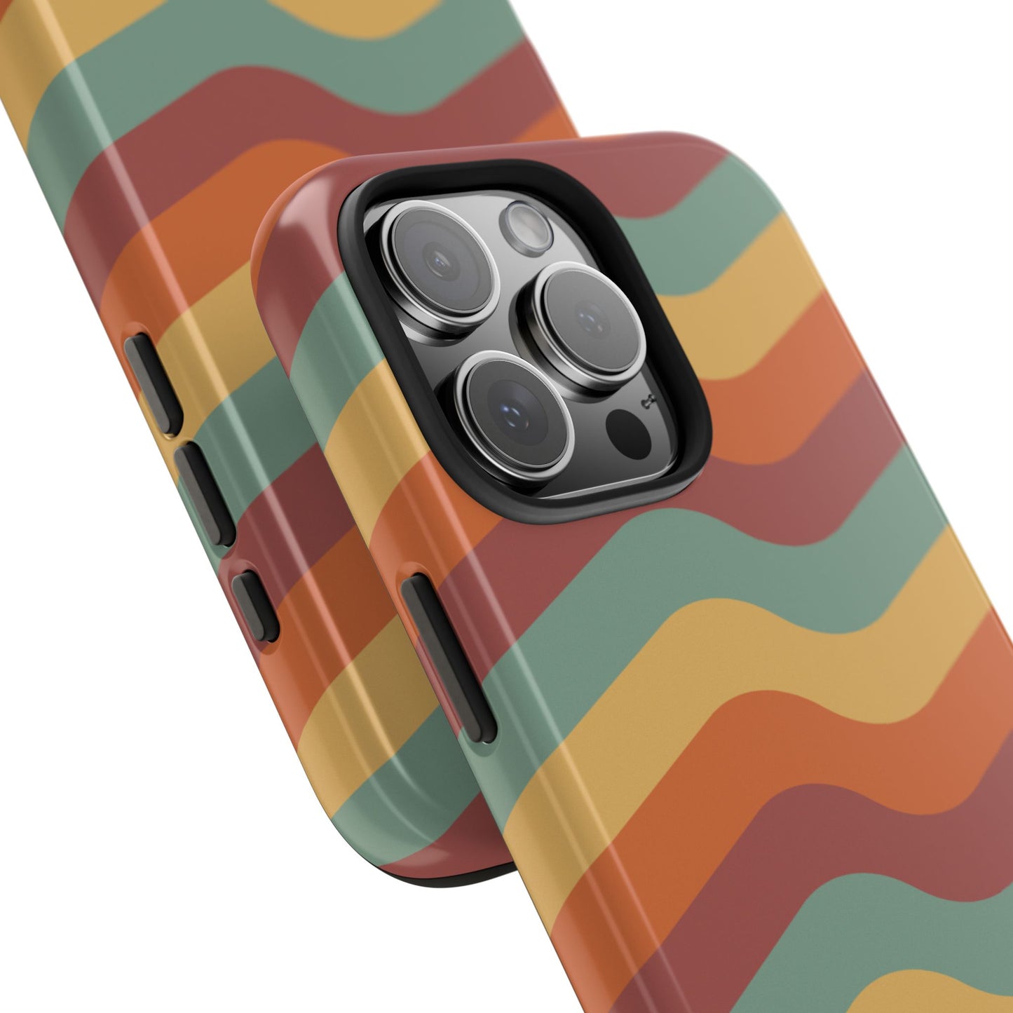 Retro Vibe Wavy Stripes iPhone Case – 70s-Inspired in Teal, Orange, and Rust