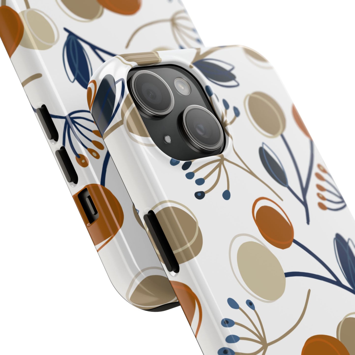 Modern Botanical Berries Tough iPhone Case – Earthy Tones & Navy Accents, Shock - Resistant - BOGO Cases