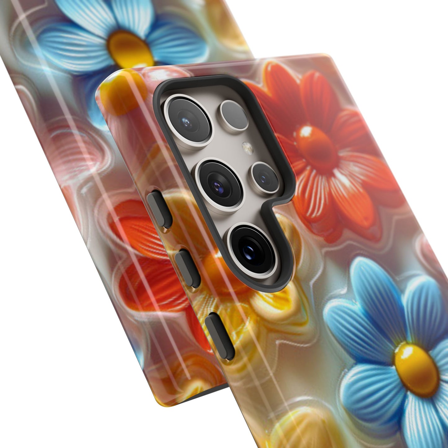 Glossy Retro Flower Samsung Galaxy Case – Colorful 3D Floral Design, Durable Protection