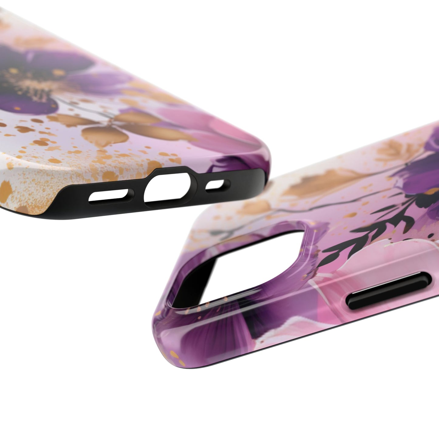Elegant Purple & Gold Floral iPhone Case - Luxe Flower Design