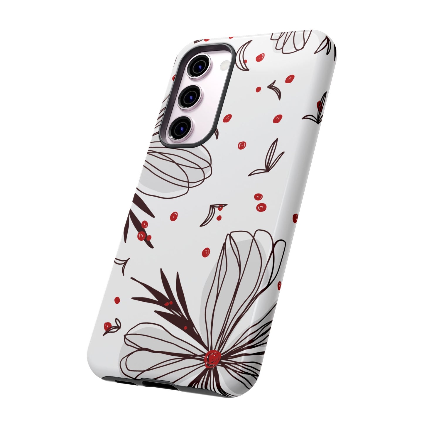 Minimalist Line Art Floral Tough Samsung Galaxy  Case – Bold Red and Black Design, Shockproof Protection