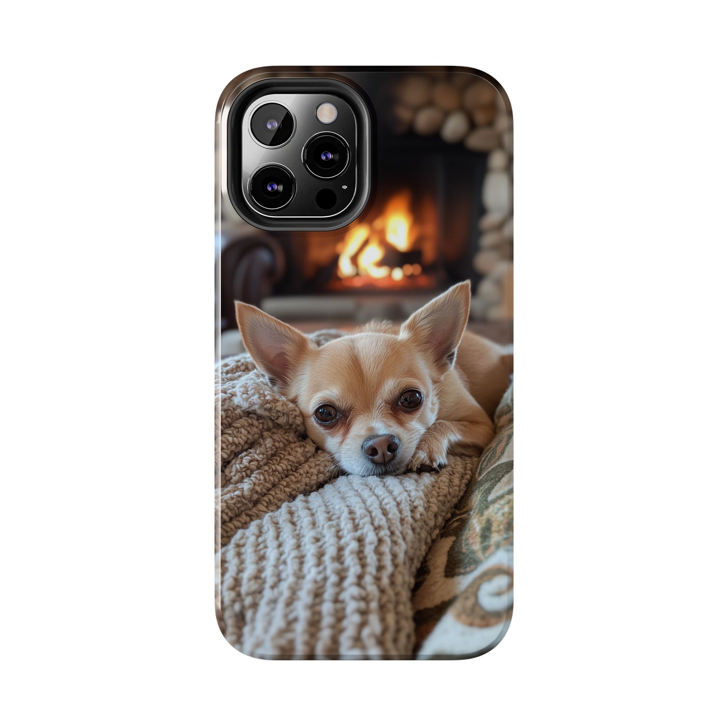 Relaxing Chihuahua by Fireplace iPhone Case – Warm and Stylish Protection