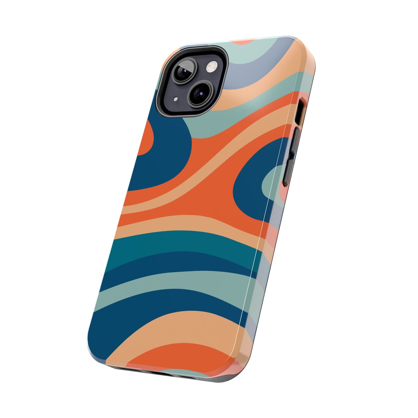 Retro Vibe Wavy Stripes iPhone Case – 70s-Inspired in Teal, Orange, and Rust
