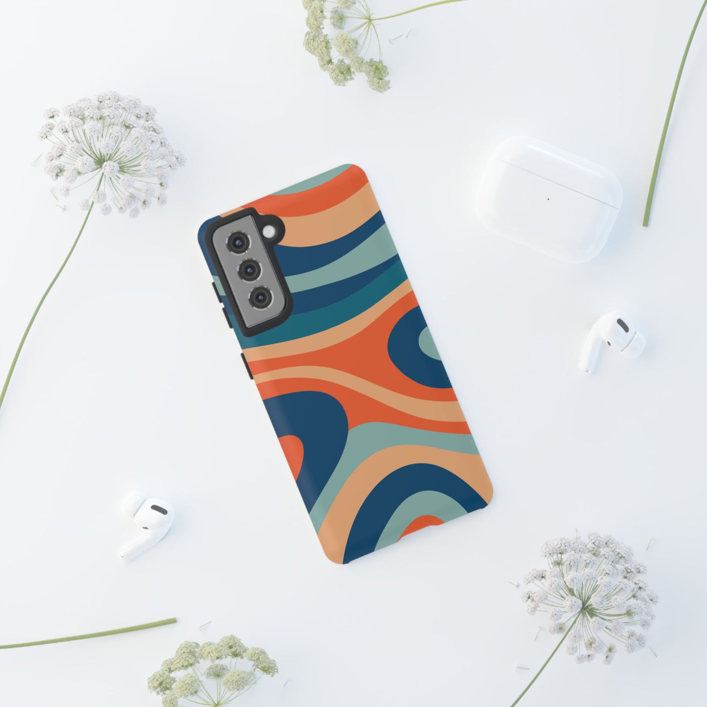 Retro Vibe Wavy Stripes Samsung Galaxy Case – 70s-Inspired in Teal, Orange, and Rust