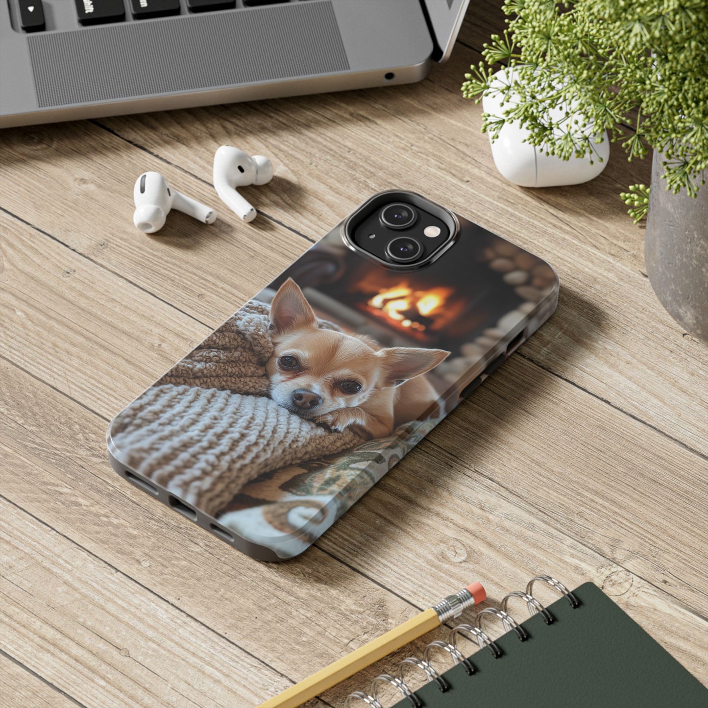 Relaxing Chihuahua by Fireplace iPhone Case – Warm and Stylish Protection
