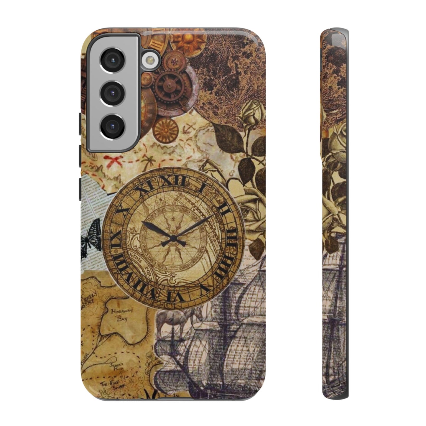 Steampunk Vintage Adventure Samsung Galaxy Case – Dual-Layer Protection with Antique Map and Clock Design