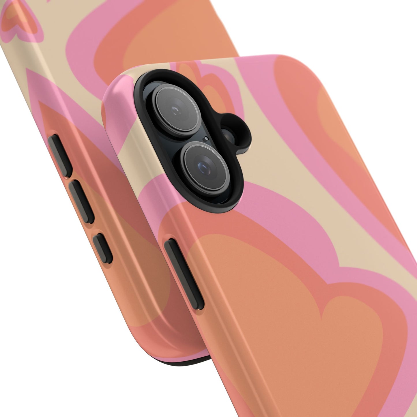 Retro Pink Hearts iPhone Case – Shock-Resistant, Matte Finish, Dual-Layer Protection