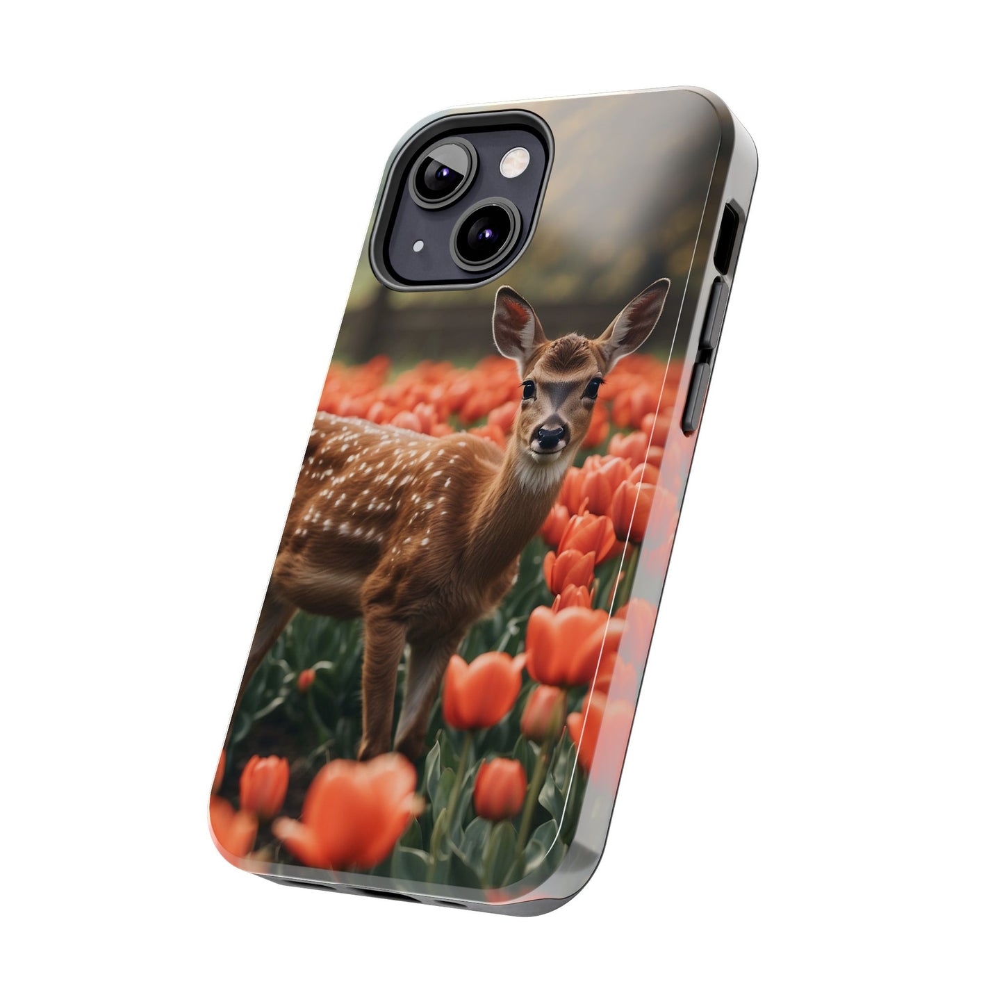 Fawn Among Tulips iPhone Case