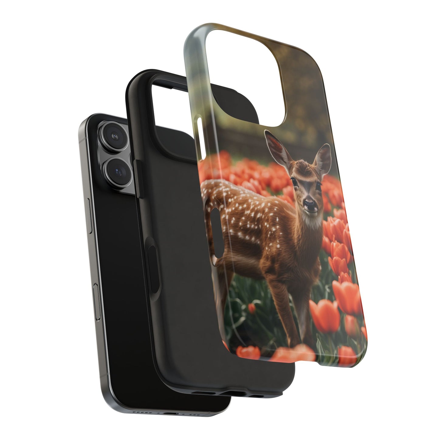 Fawn Among Tulips iPhone Case