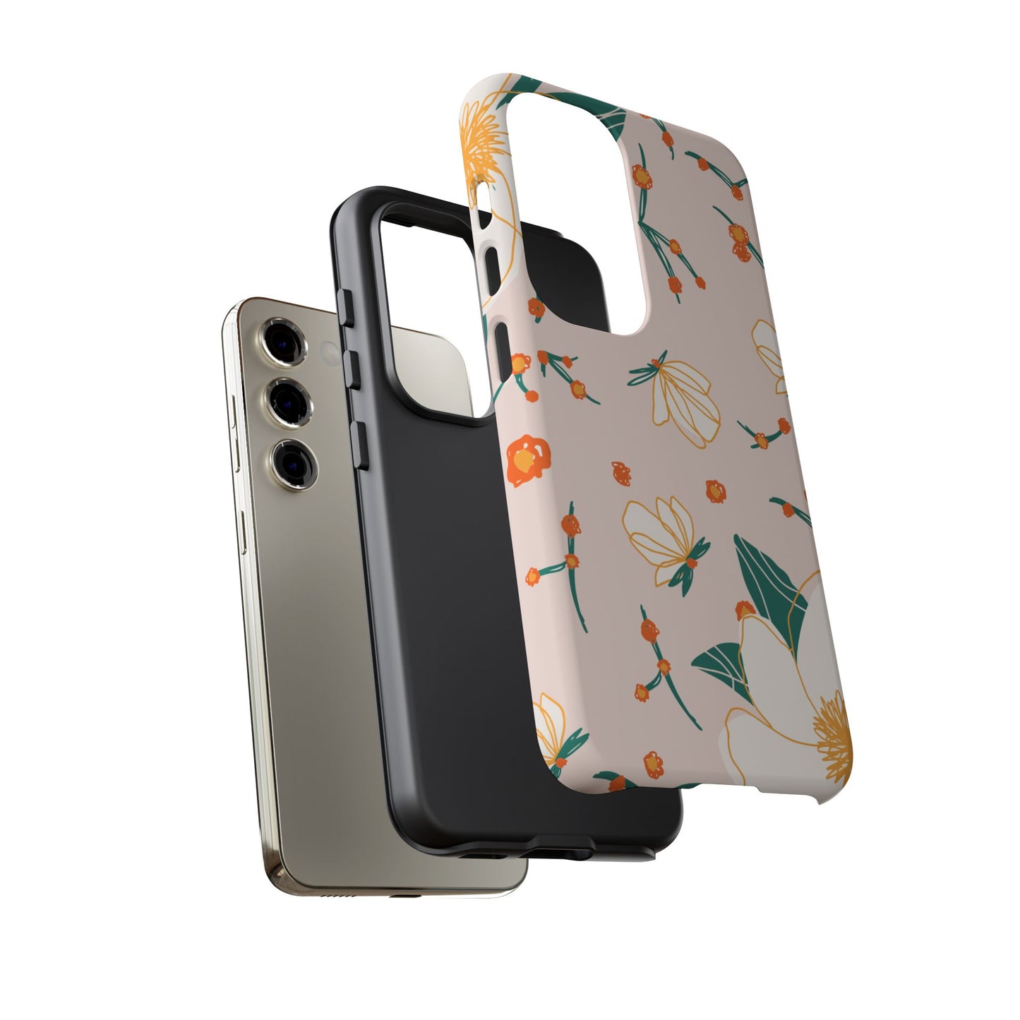 Elegant Magnolia Blossom Tough Samsung Galaxy Case – Soft Blush Background, Shock-Resistant Design