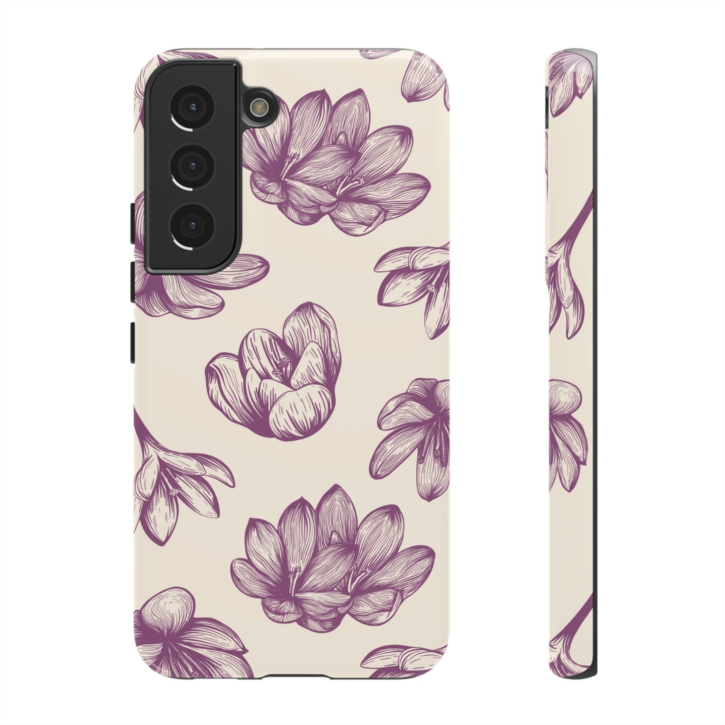 Vintage Botanical Floral Tough Samsung Galaxy  Case – Hand-Drawn Purple Flowers, Shockproof Design