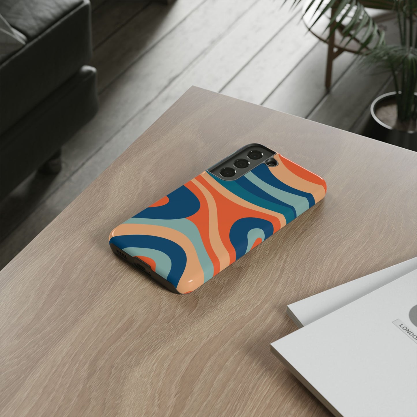 Retro Vibe Wavy Stripes Samsung Galaxy Case – 70s-Inspired in Teal, Orange, and Rust
