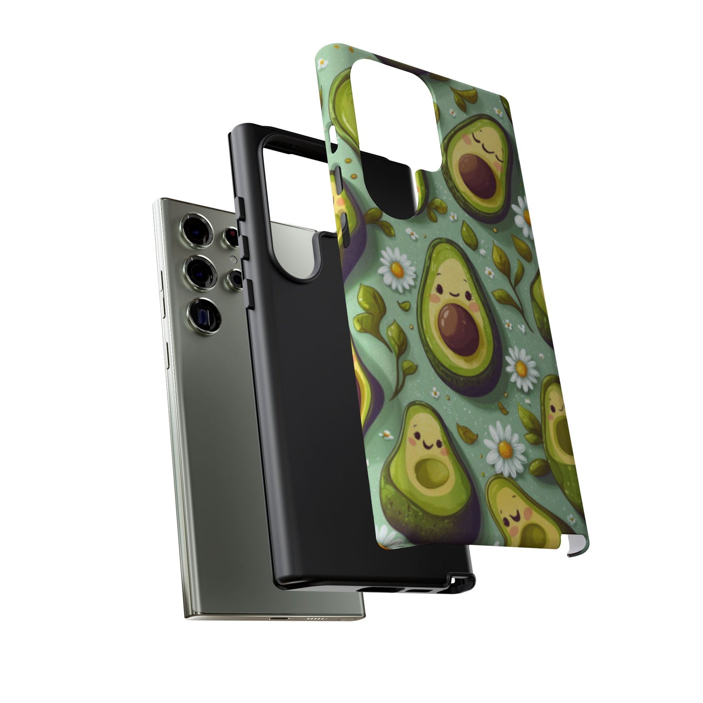Cute Avocado Samsung Galaxy Case – Adorable Kawaii Avocados with Daisies, Shock-Resistant