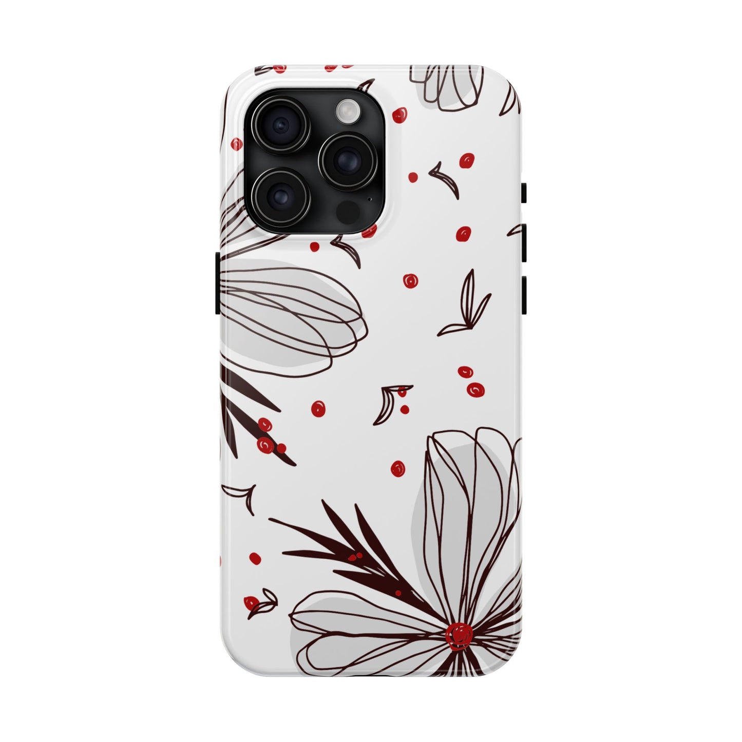 Minimalist Line Art Floral Tough iPhone Case – Bold Red and Black Design, Shockproof Protection - BOGO Cases