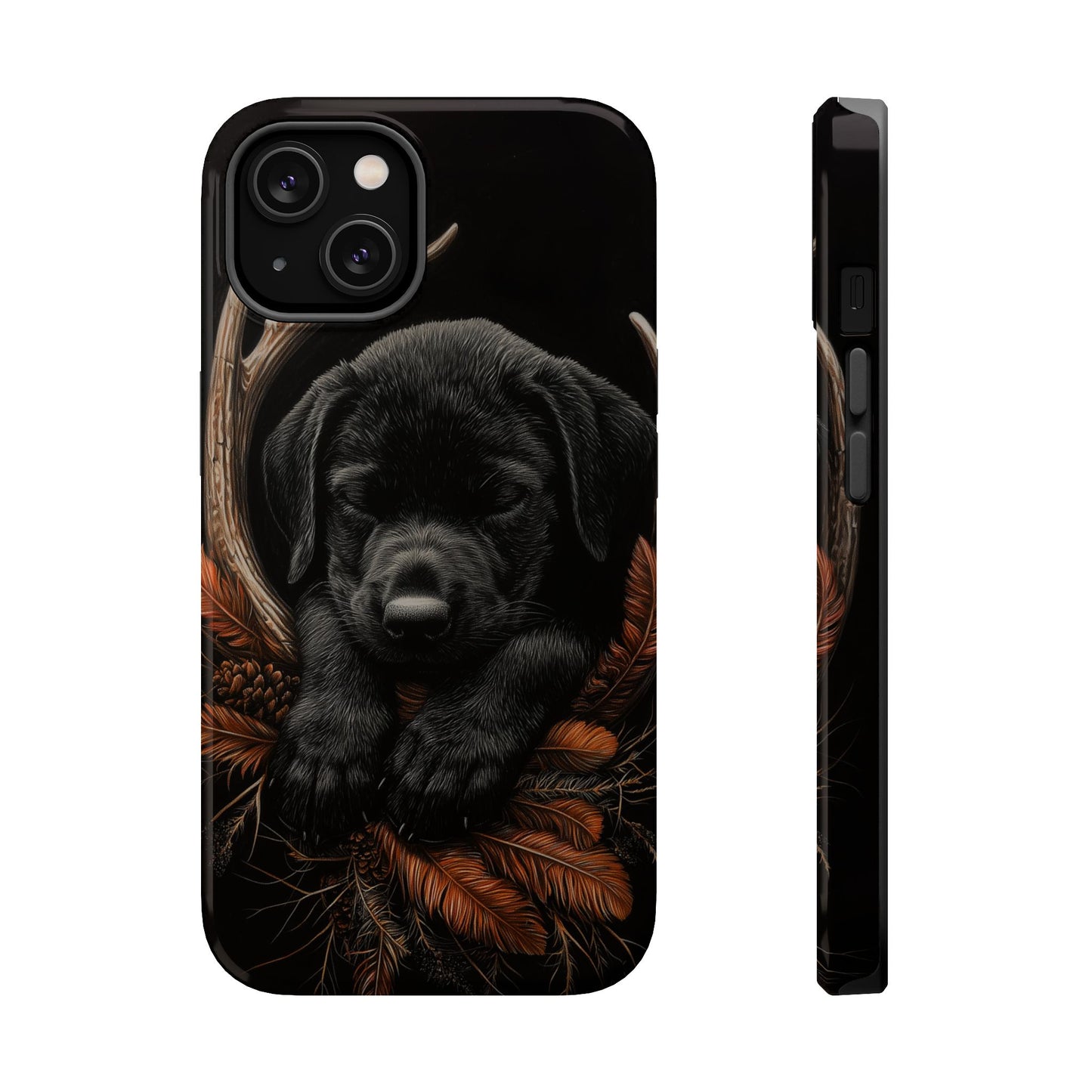 Charming Black Labrador Puppy on Feathers MagSafe iPhone Case