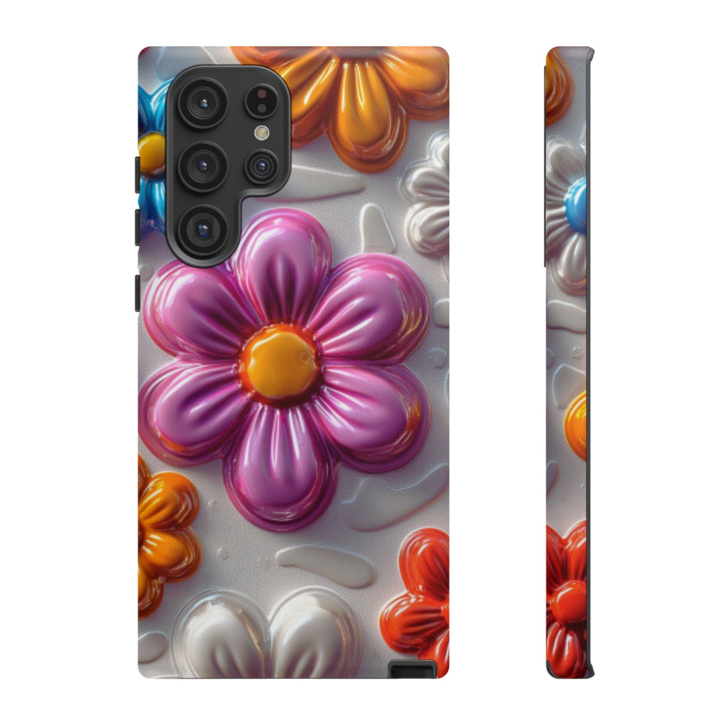 Glossy 3D Floral Samsung Galaxy  Case – Colorful Flower Pattern, Durable Protection