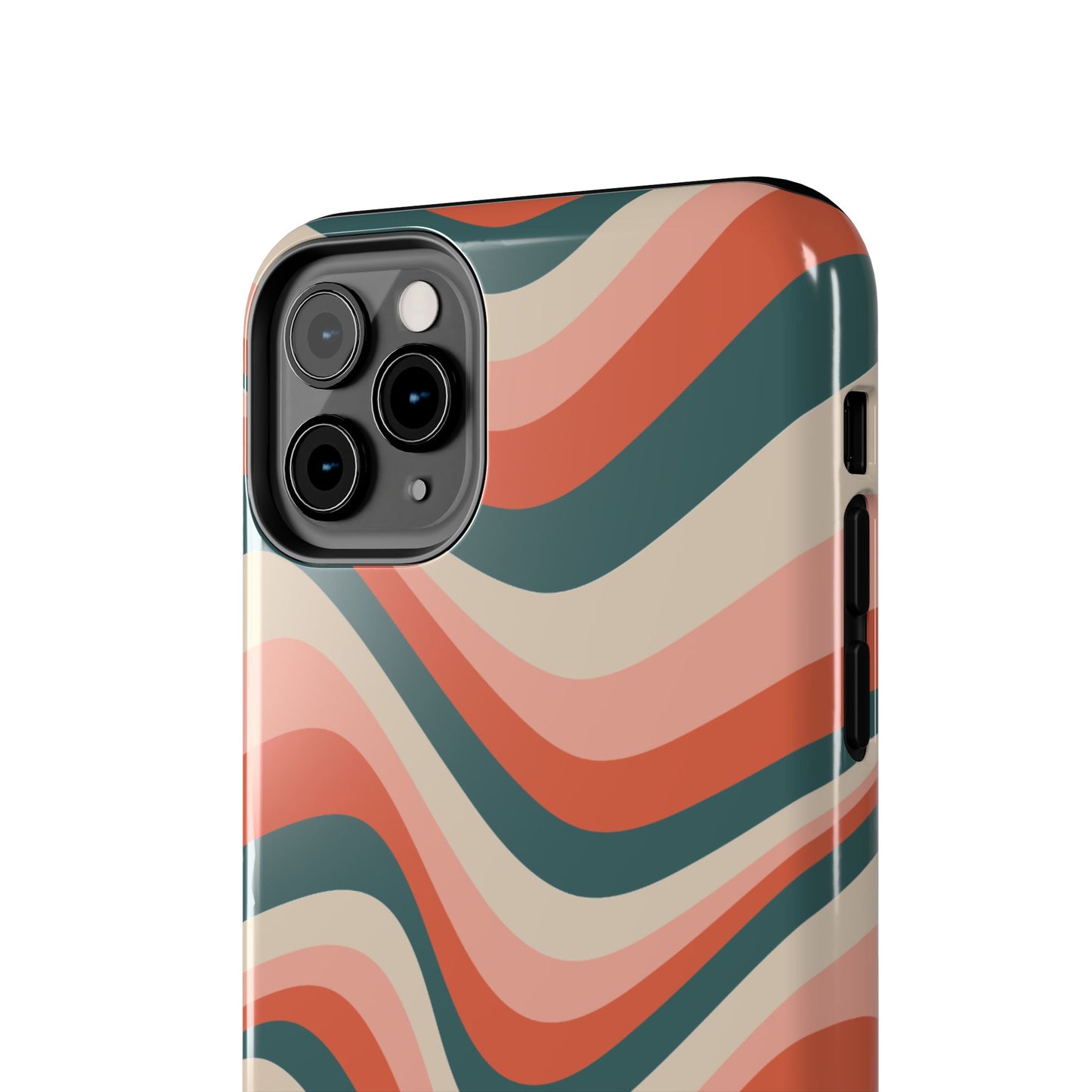 Groovy Waves iPhone Case – Retro 70s-Inspired Stripes in Coral, Cream, and Teal