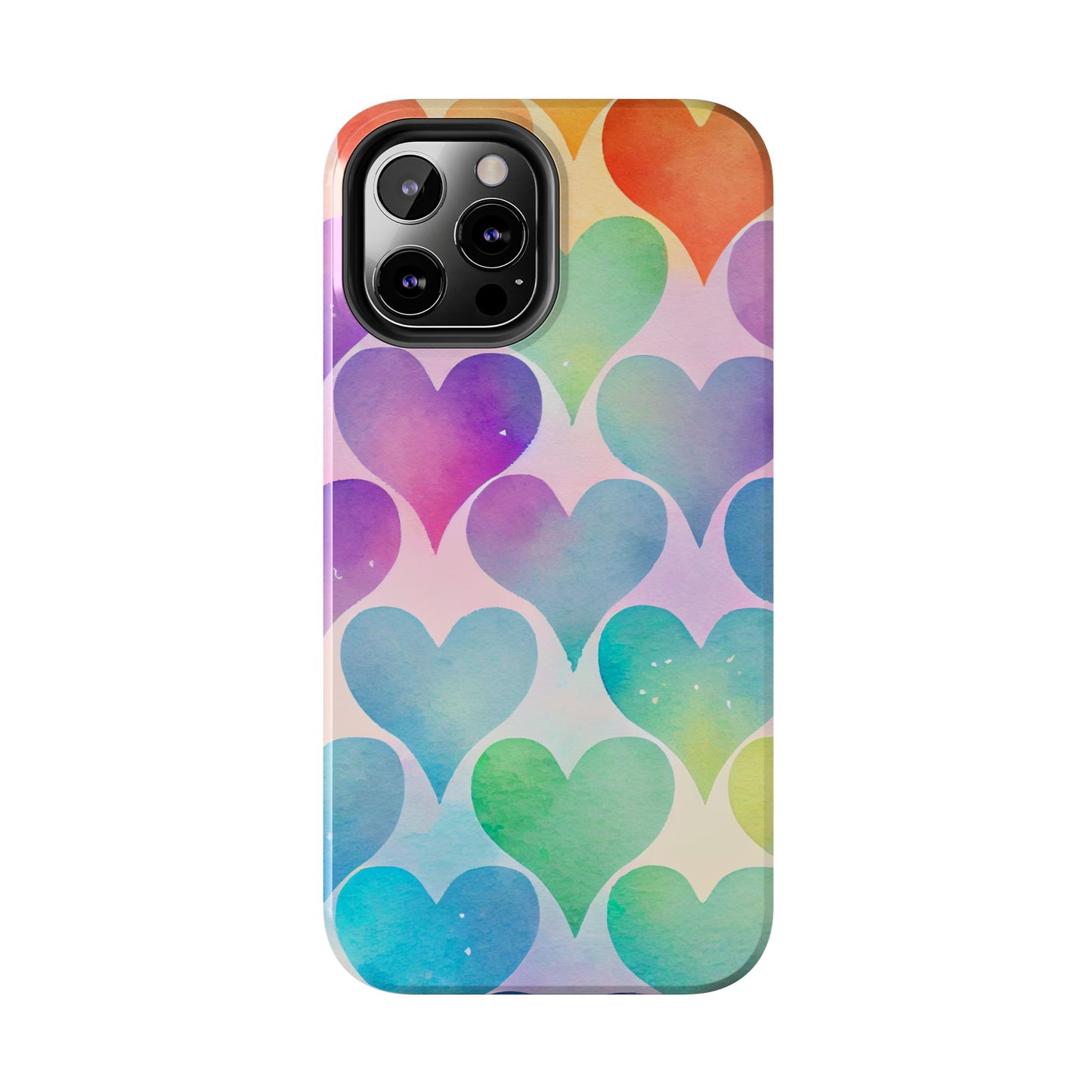 Rainbow Hearts Watercolor iPhone Case – Slim Design, Glossy Finish
