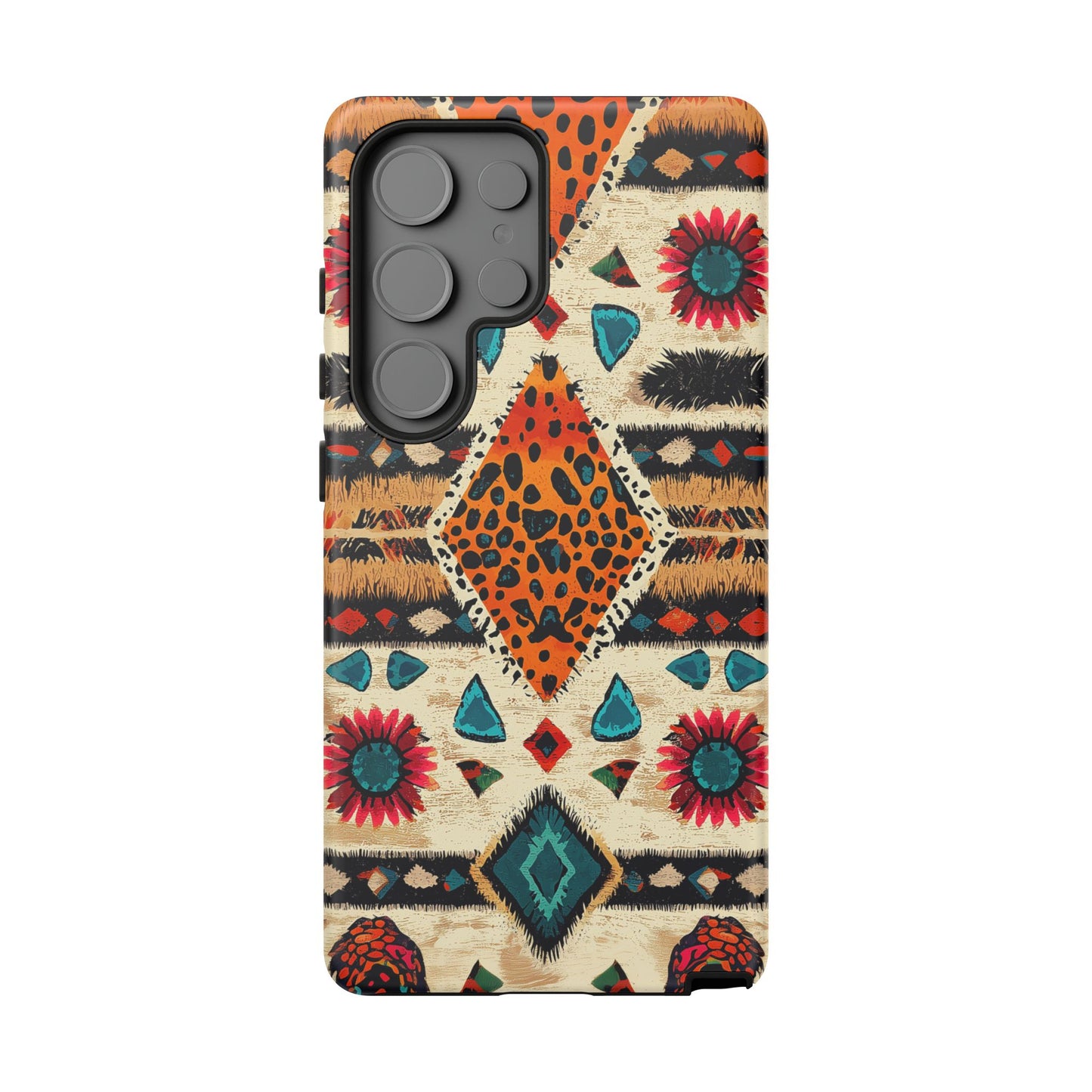 Wild Boho Leopard Print & Floral Tough Samsung Galaxy  Case – Eclectic Tribal Design, Dual-Layer Protection