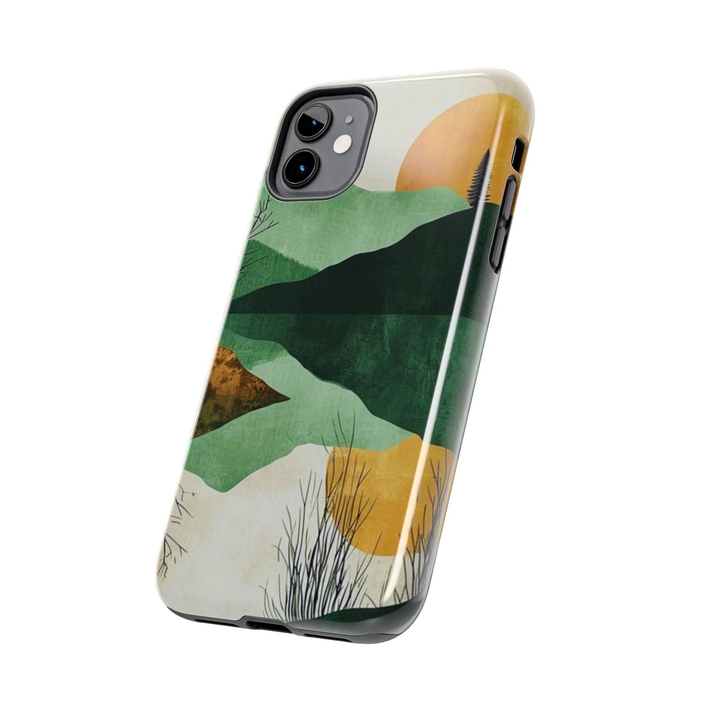 Retro Mountain Sunrise iPhone Case – Minimalist Landscape Design, Dual - Layer Protection - BOGO Cases