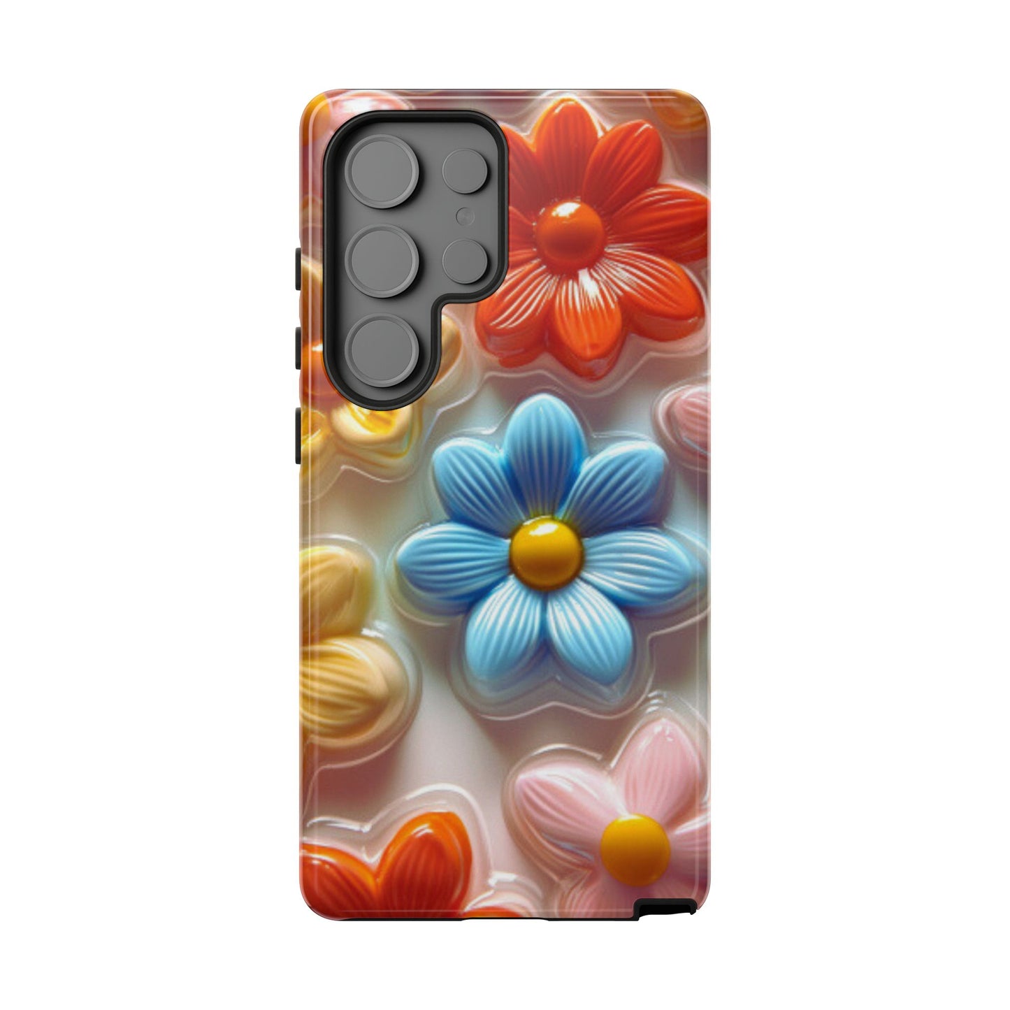 Glossy Retro Flower Samsung Galaxy Case – Colorful 3D Floral Design, Durable Protection