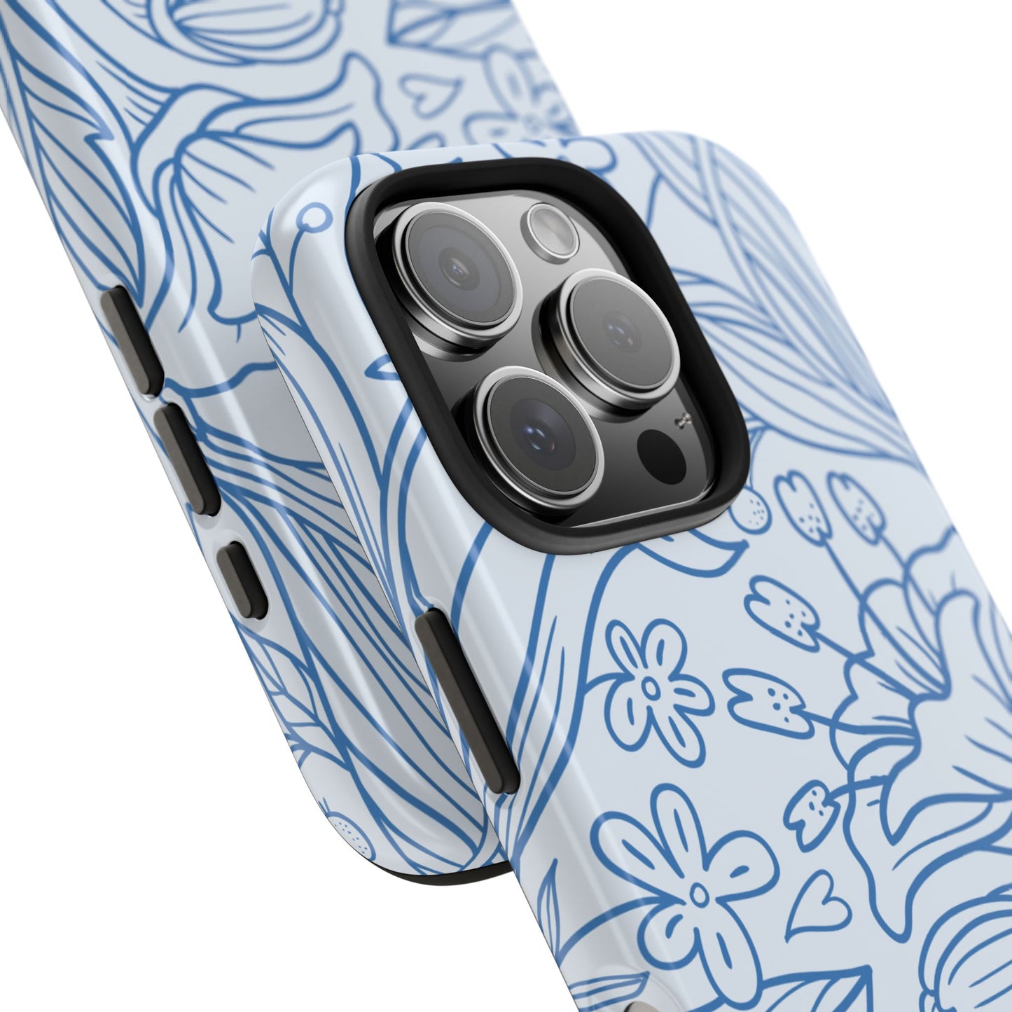 Dusty Blue Floral Line Art Tough iPhone Case – Minimalist Botanical Design with Dual-Layer Protection
