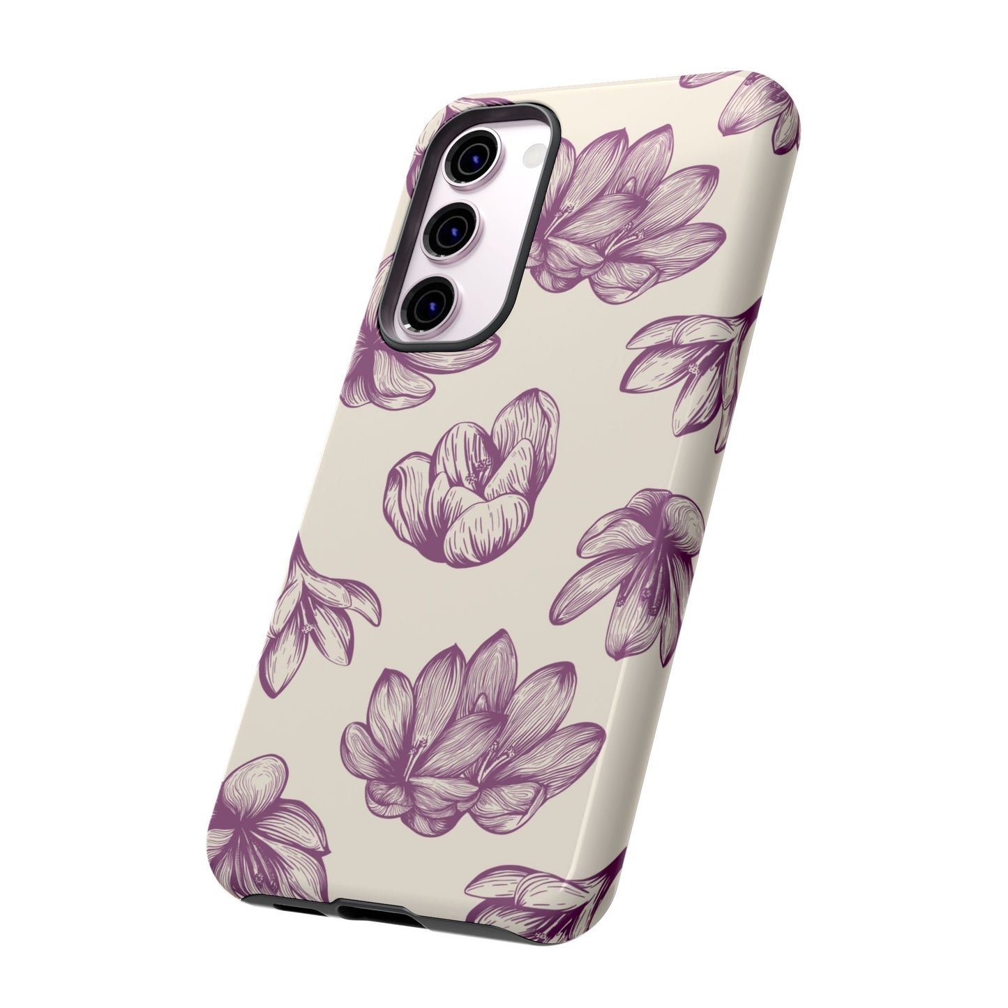 Vintage Botanical Floral Tough Samsung Galaxy  Case – Hand-Drawn Purple Flowers, Shockproof Design