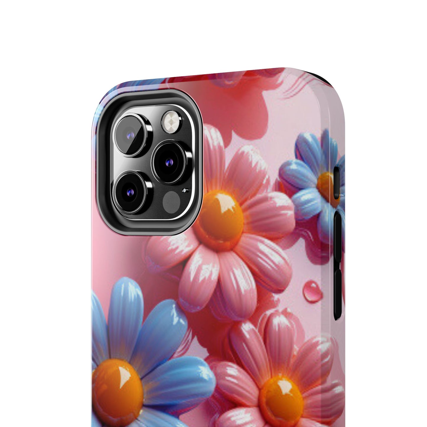 Pastel Daisy 3D iPhone Case – Glossy Pink and Blue Floral Design, Full Protection - BOGO Cases