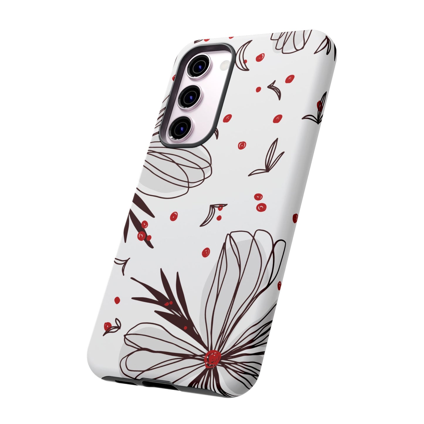 Minimalist Line Art Floral Tough Samsung Galaxy  Case – Bold Red and Black Design, Shockproof Protection