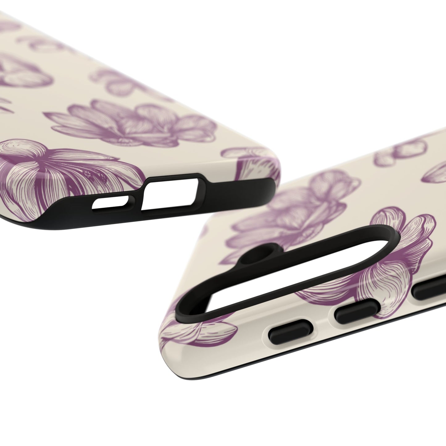 Vintage Botanical Floral Tough Samsung Galaxy  Case – Hand-Drawn Purple Flowers, Shockproof Design