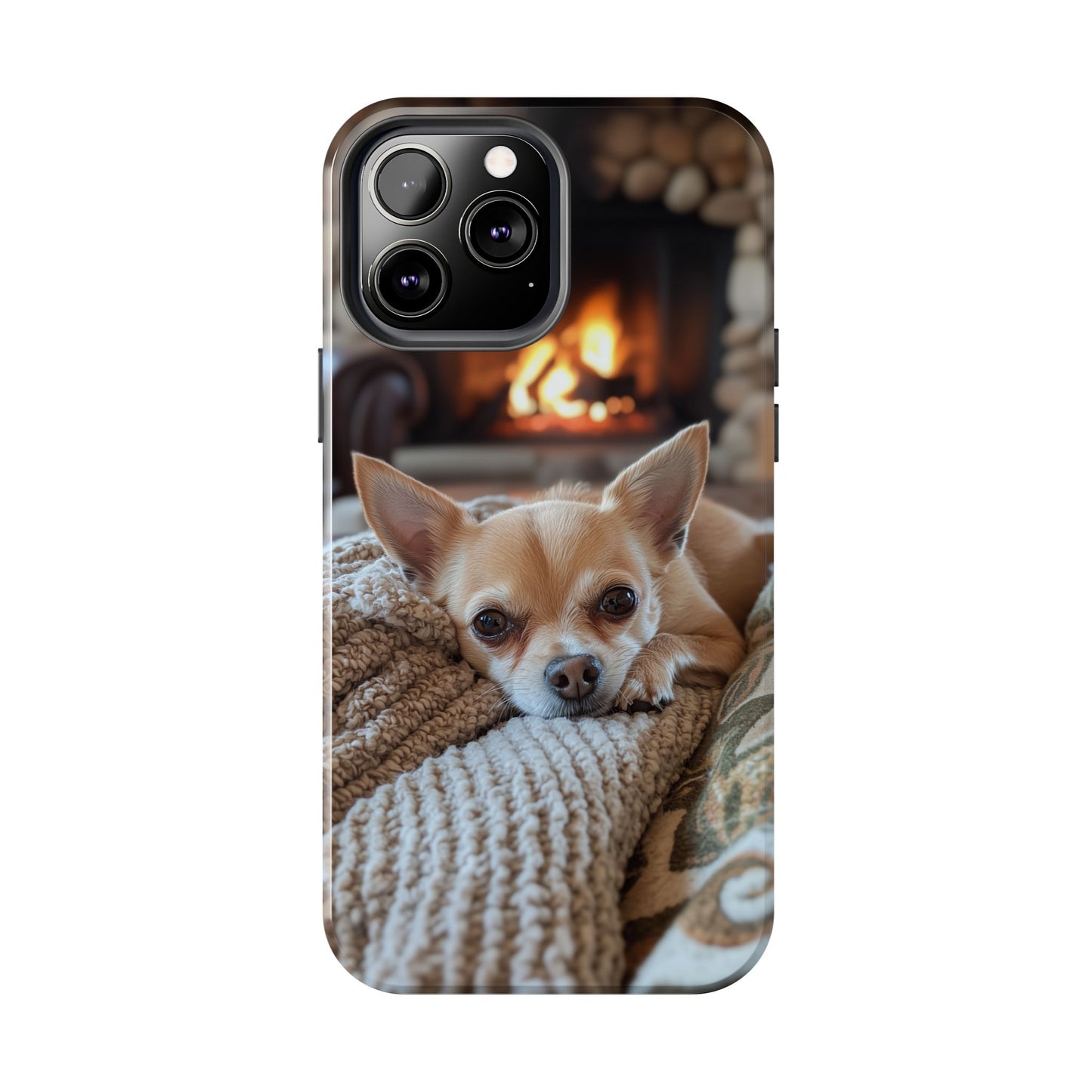Relaxing Chihuahua by Fireplace iPhone Case – Warm and Stylish Protection
