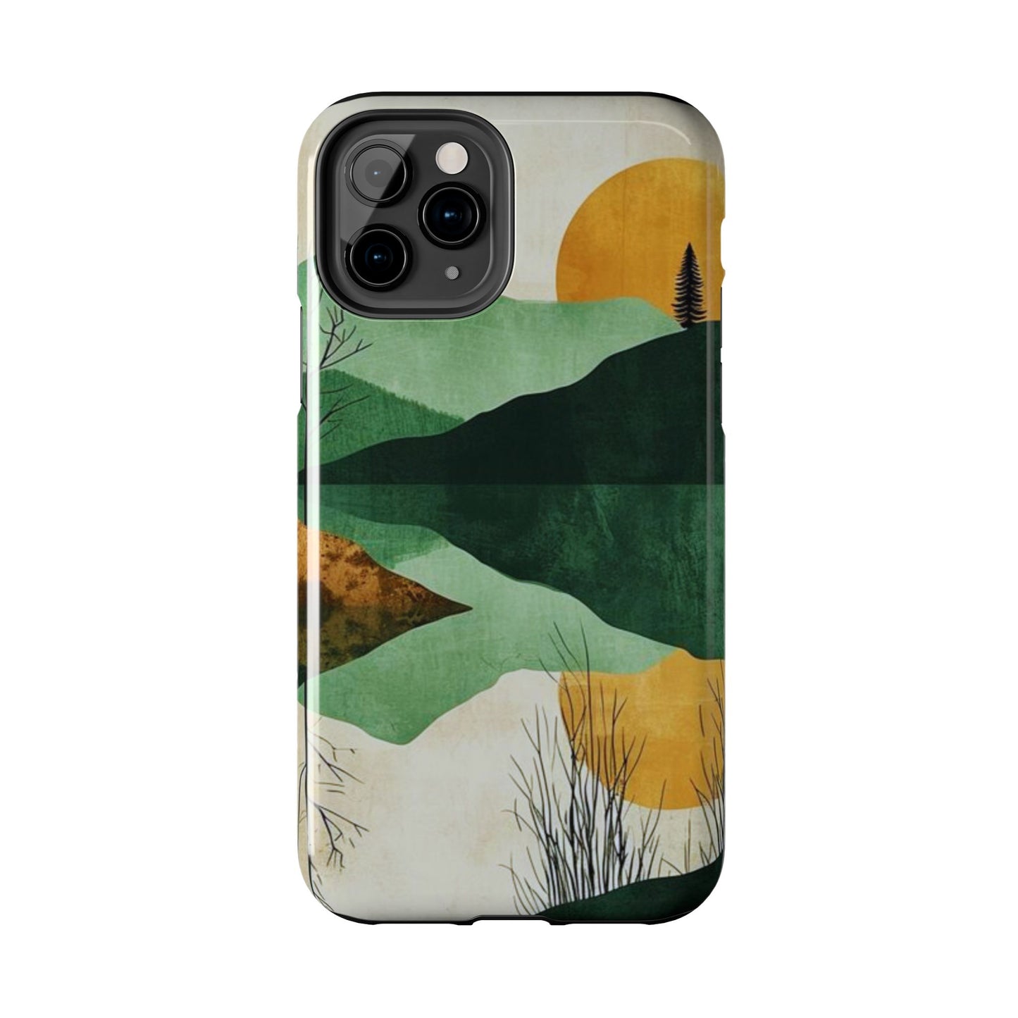 Retro Mountain Sunrise iPhone Case – Minimalist Landscape Design, Dual - Layer Protection - BOGO Cases