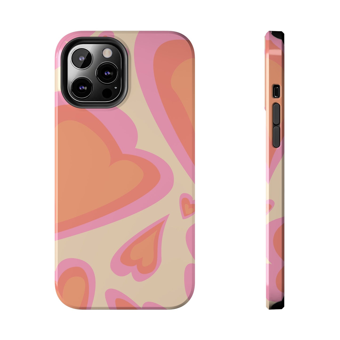 Retro Pink Hearts iPhone Case – Shock-Resistant, Matte Finish, Dual-Layer Protection