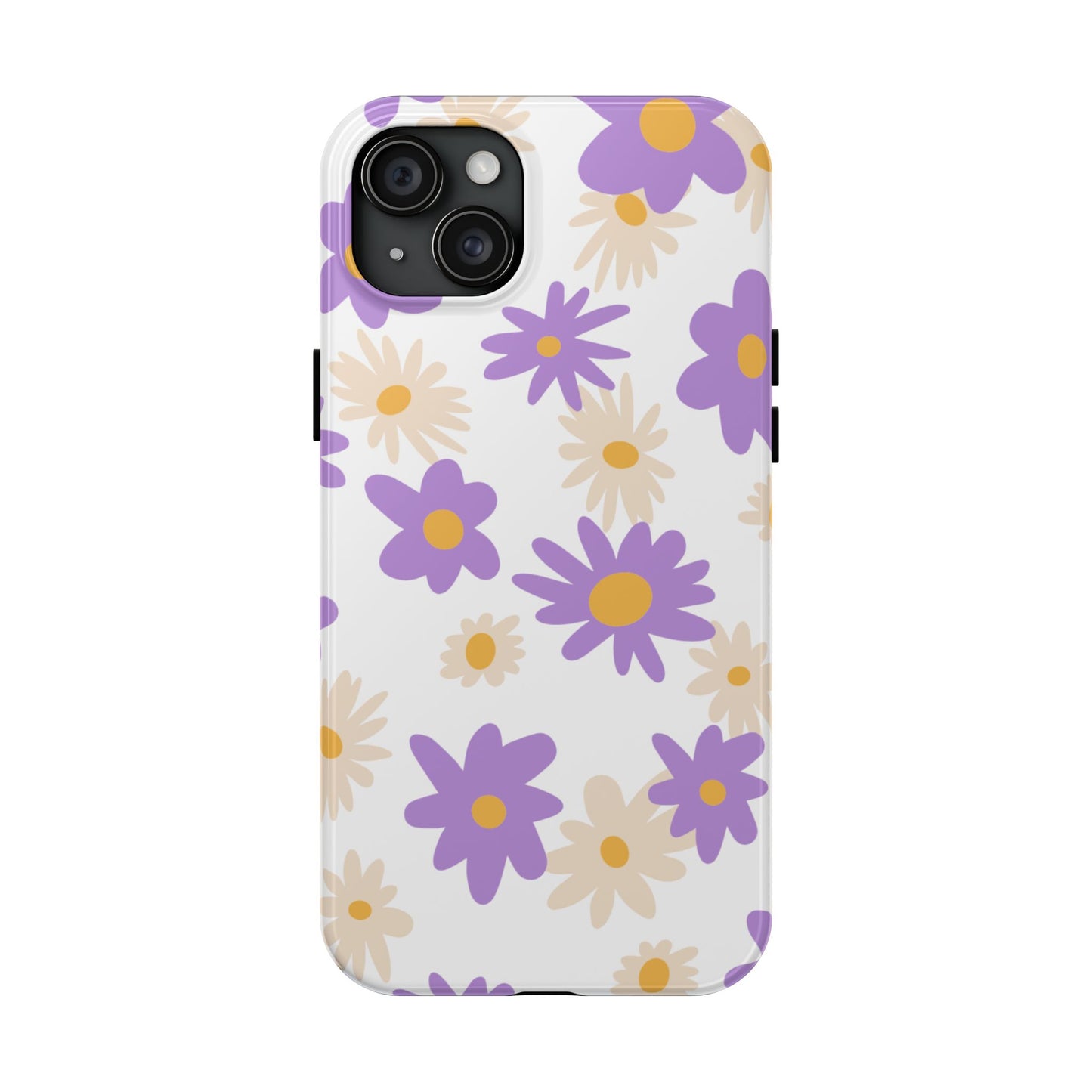 Retro Daisy Flower iPhone Case – Pastel Purple & Cream Floral Design with Matte Finish