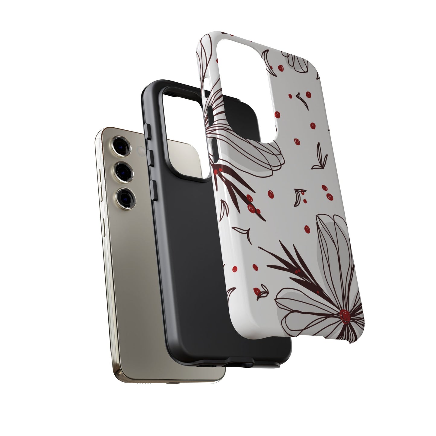 Minimalist Line Art Floral Tough Samsung Galaxy  Case – Bold Red and Black Design, Shockproof Protection