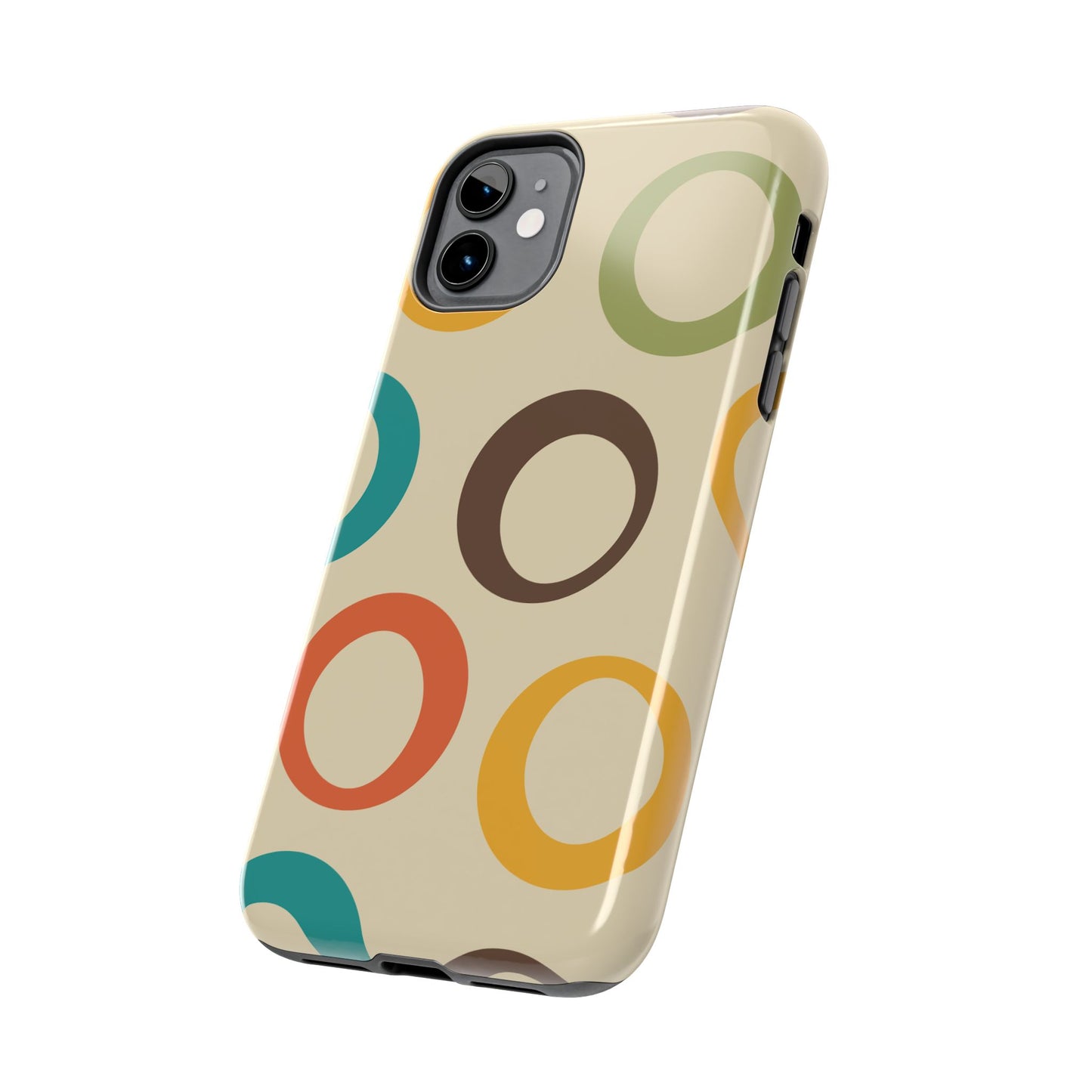 Retro Colorful Rings iPhone Case – Shockproof, Matte Finish, Dual-Layer Protection